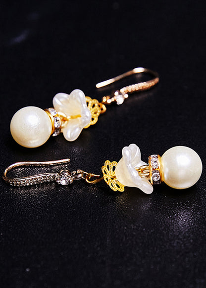 White Pearl Zircon Drop Earrings