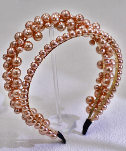 Classy Gold Acrylic Pearl Beadin Hairpiece