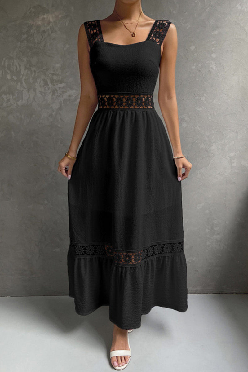 Jacquard Hollow Out Tiered Midi Dress