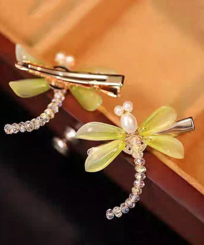 Chinese Style Light Green Colored Glaze Dragonfly a Pair Hairpin