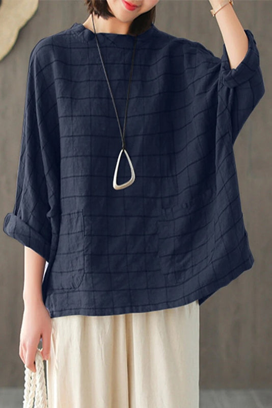 -retro Plaid Long-sleeved Shirt Loose Cotton Tops