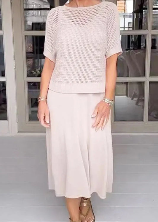 Apricot Knit Top and Spaghetti Strap Dress Two-piece Set Summer