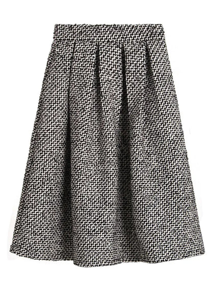 Simple Black White Plaid High Waist Woolen a Line Skirts Spring