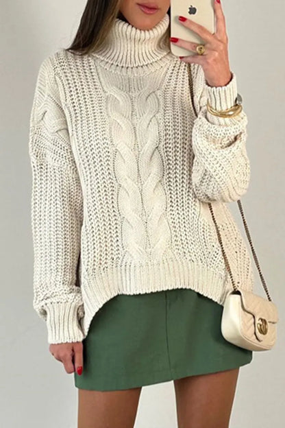 Daily Color Patchwork Weave Turtleneck Sweaters
