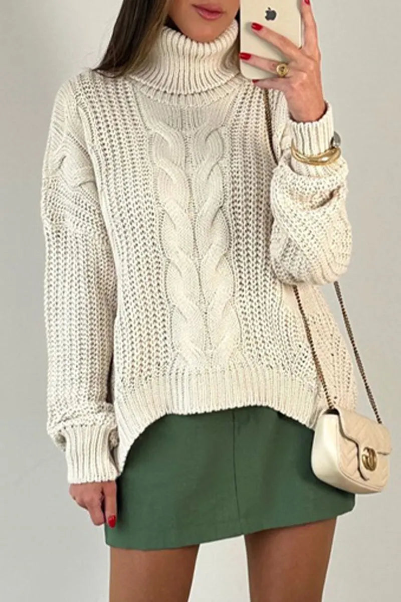 Daily Color Patchwork Weave Turtleneck Sweaters