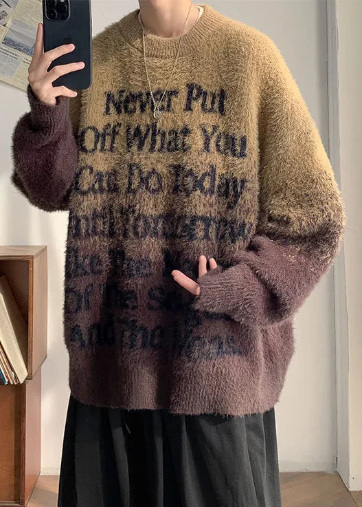 New Coffee Gradient Color Letter Mink Hair Knitted Sweaters Winter