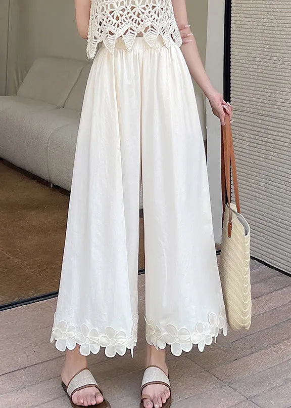 Original Design Black Patchwork Cotton Wide Leg Pants Summer