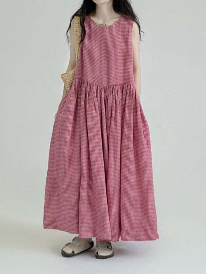 Summer Plaid Loose Vest Dress