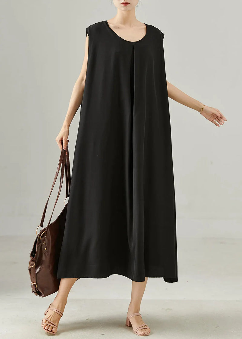 Black Oversized Cotton Maxi Dresses Sleeveless