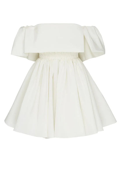 French White Slash Neck Cotton Mid Dress Summer