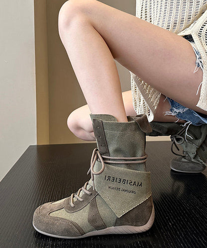 Khaki Boots Canvas Splicing Lace Up
