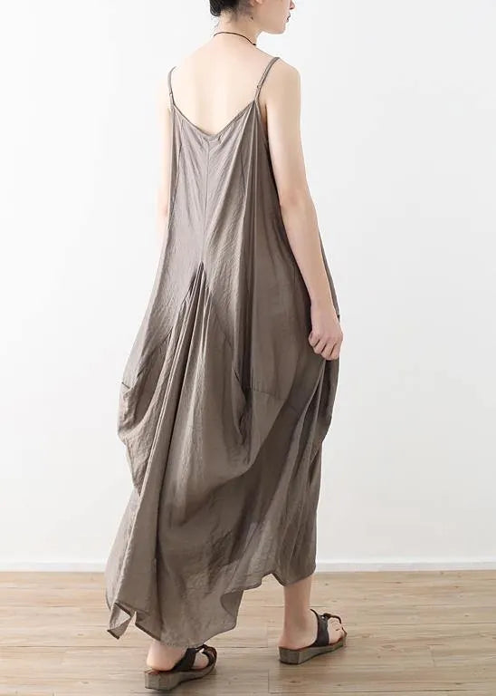 Sleeveless Cotton Long Shirts Linen Gray Kaftan Dress Summer