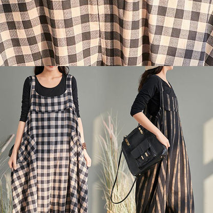 New Cage Pants Plaid Jumpsuit Cotton and Linen Overalls