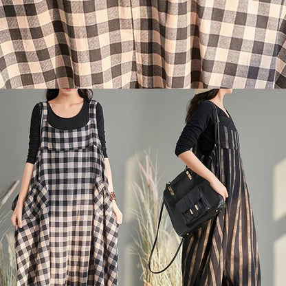 New Cage Pants Plaid Jumpsuit Cotton and Linen Overalls