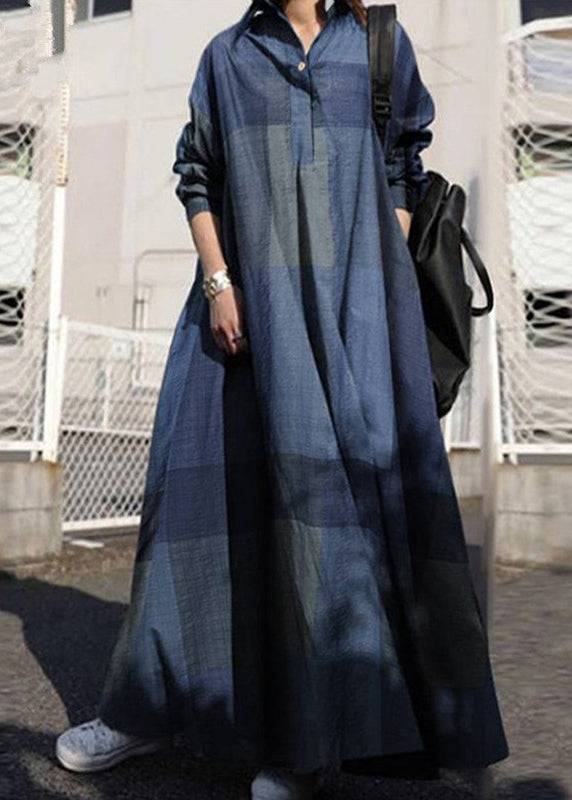 Yellow Peter Pan Collar Plaid Cotton Dress Long Sleeve