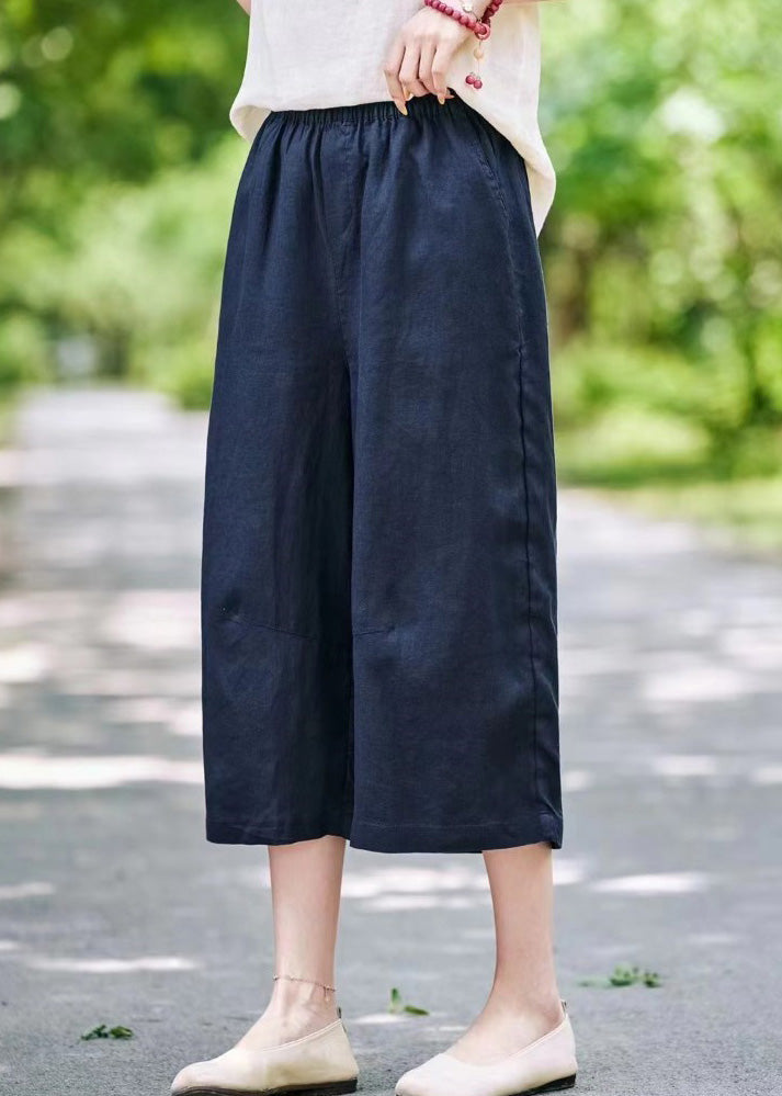 Mulberry Pockets Elastic Waist Linen Crop Pants Summer