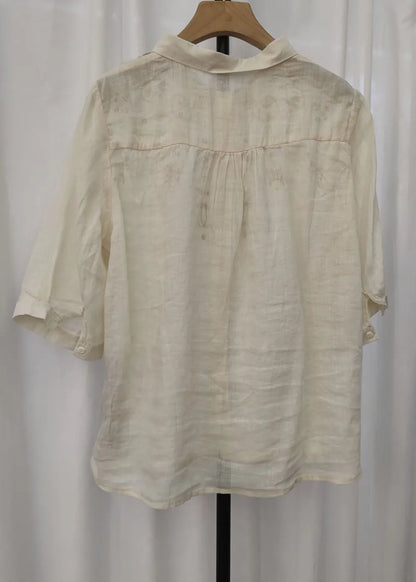 Yellow Peter Pan Collar Embroidered Linen Blouse Top Summer