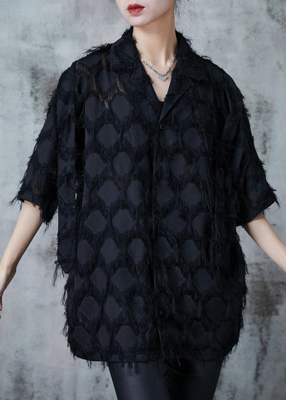 Italian Black Tasseled Oversized Cotton Shirts Summer