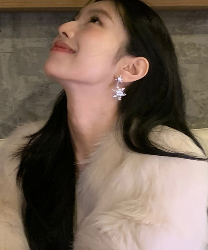 Diy Silk Alloy Zircon Snowflake Tassel Drop Earrings