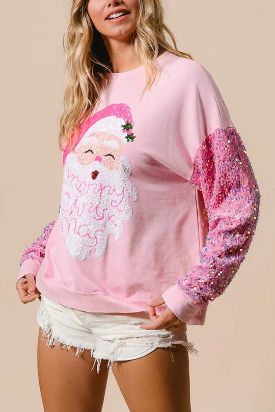 Christmas Casual Loose Crew Neck Sequin Sleeve Sweatshirt
