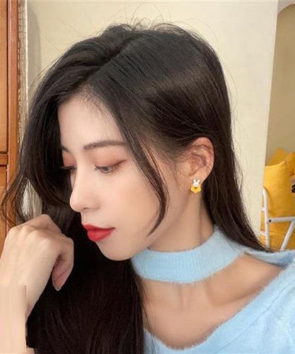 Modern Sterling Silver Alloy Asymmetric Rabbit Stud Earrings