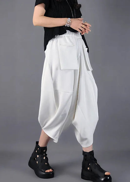 White Loose Cotton Pants Asymmetrical Design Spring