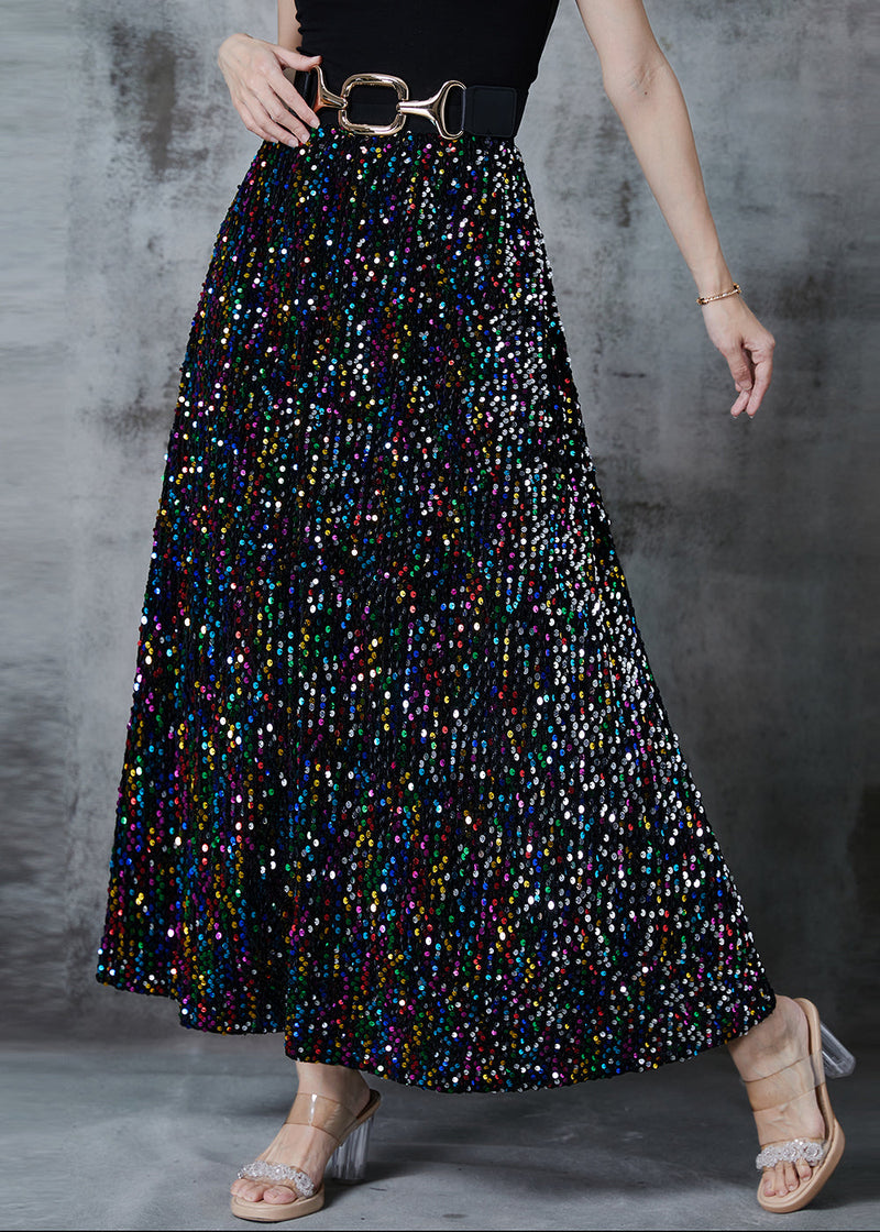 Fine Rainbow Sequins Cotton a Line Skirts Fall