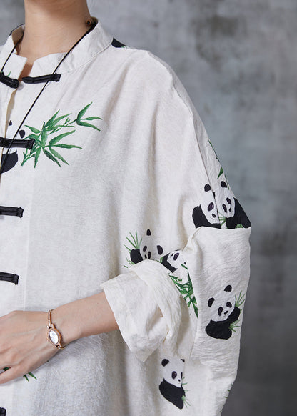 White Oversized Print Cotton Blouse Top Fall