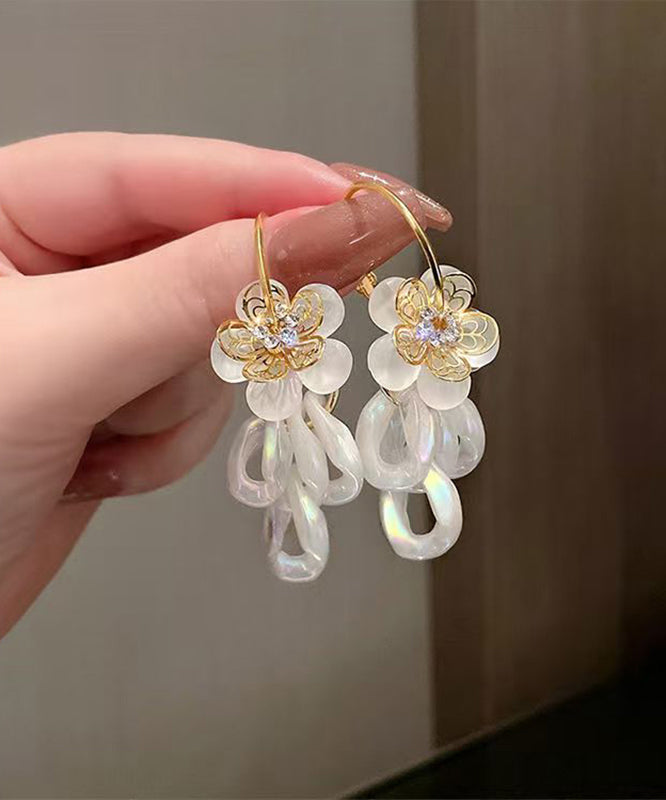 White Acrylic Alloy Zircon Resin Drop Earrings