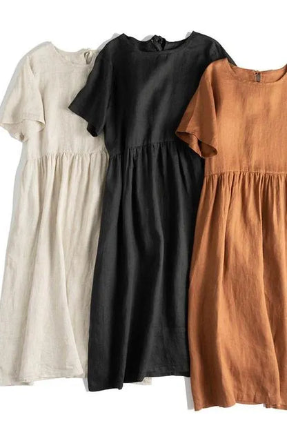 Loose Pure Color Linen Maxi Dresses Summer Outfits