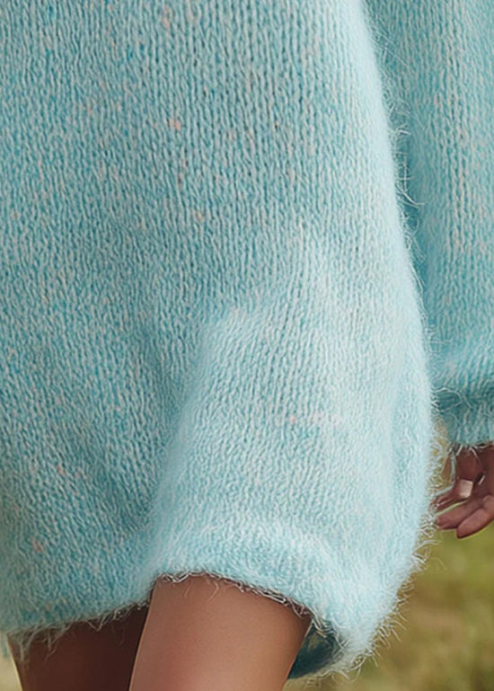 Light Blue Hooded Knit Sweater Dress Fall