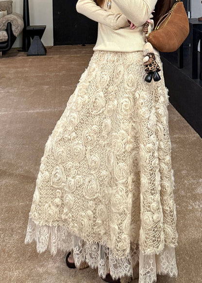 Light Yellow Elastic Waist a Line Skirt Spring