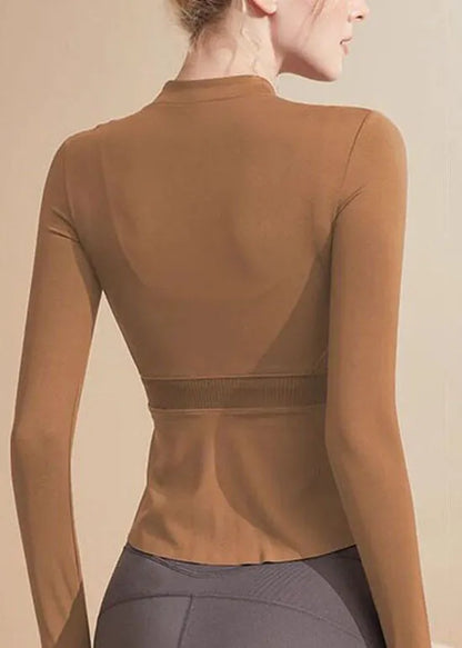 Blue Zipper Elastic Short Yoga Jacket Long Sleeved