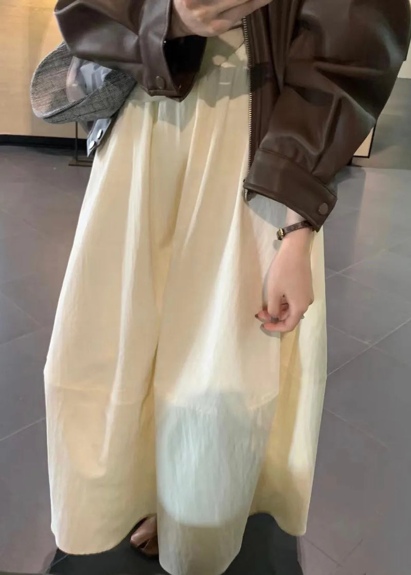Beige Patchwork Cotton Skirts Elastic Waist