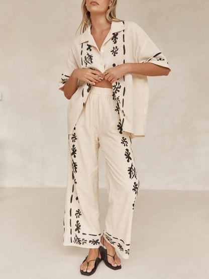 Cream Black Printed Shirt