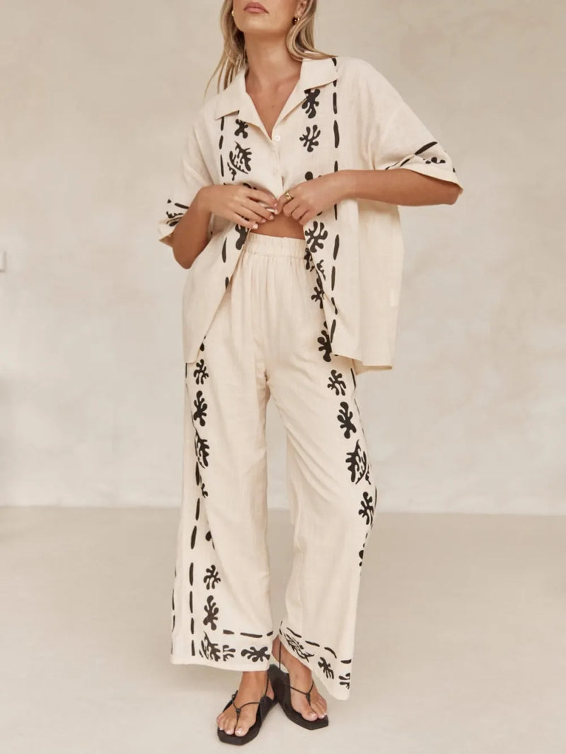 Cream Black Printed Shirt