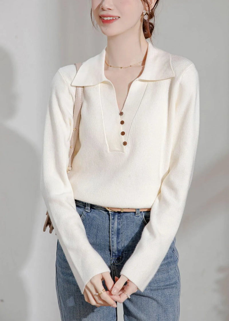 Beige Peter Pan Collar Button Knit Sweater Spring