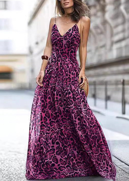 Brown Leopard Print Tulle Spaghetti Strap Dress Summer