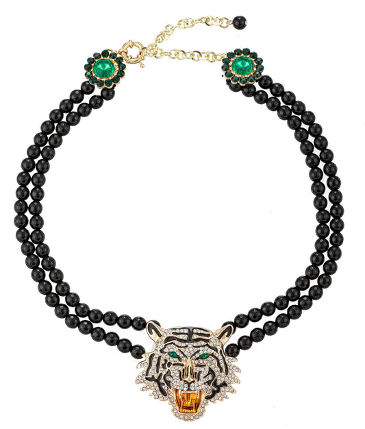 Tiger Head Black Onyx Statement Necklace