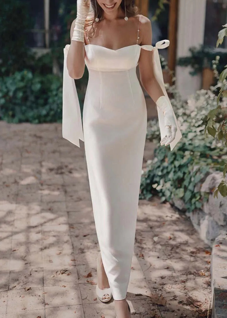 European and American White Pearl Spaghetti Strap Dress Summer
