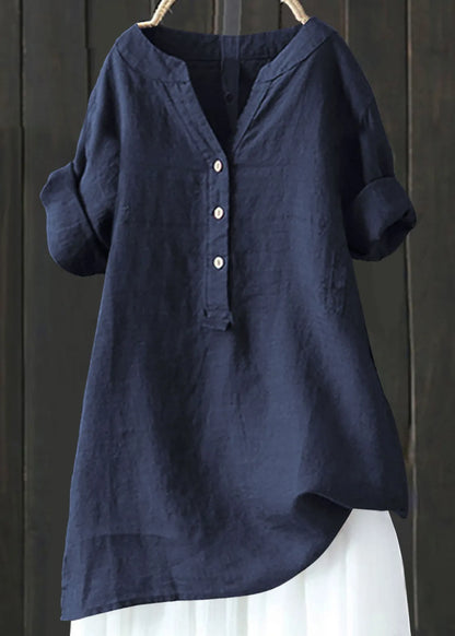 Beige V Neck Cotton T Shirt Top Summer