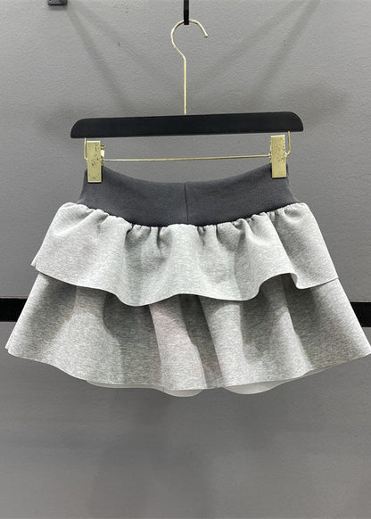 Natural Grey Elastic Waist Drawstring a Line Skirts