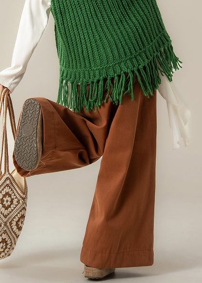 Loose Orange Drawstring Cotton Wide Leg Pants Fall
