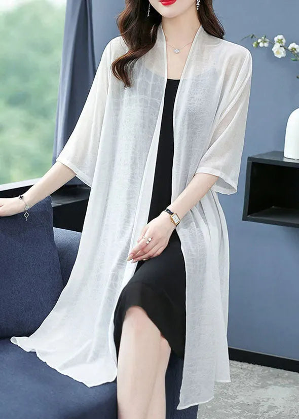 Loose White V Neck Thin Silk Cardigans Summer