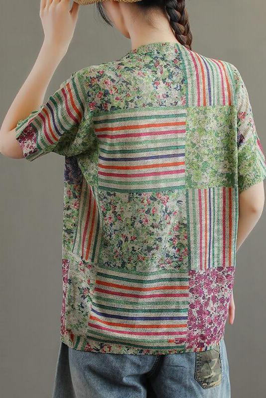 Cotton Knitted Stitching Short Sleeve T-shirt