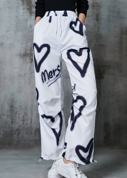 Diy White Love Painting Drawstring Cotton Pants Spring