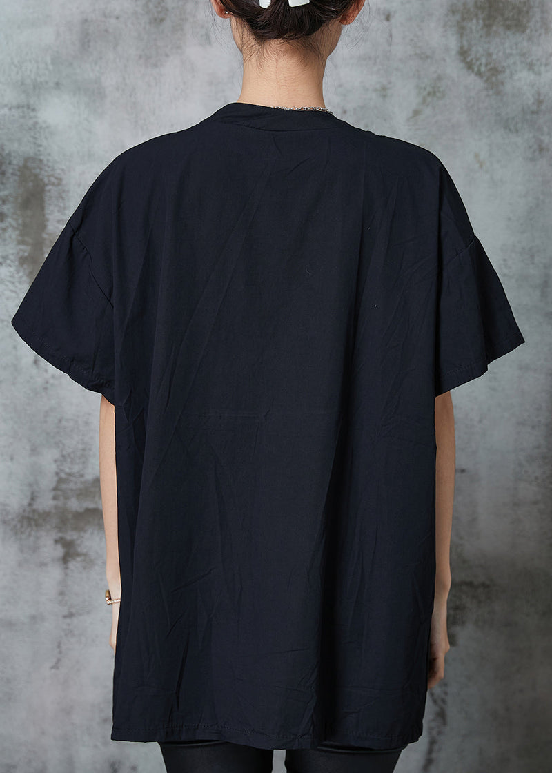 Black Oversized Pocket Cotton Shirt Tops Summer