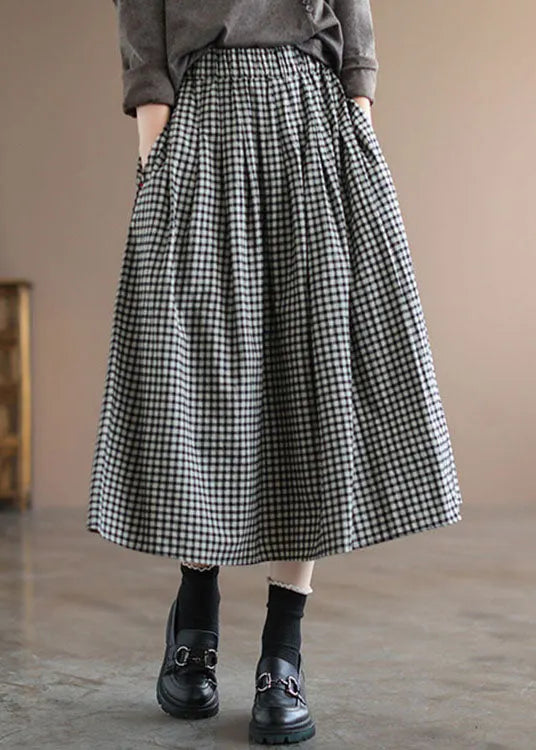 Handmade Black Plaid Circle a Line Fall Skirts