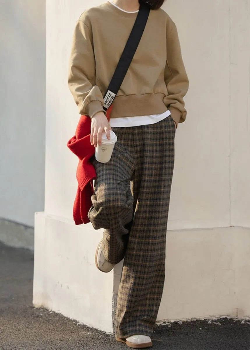 New Plaid High Waist Wide Leg Pants Fall Winter