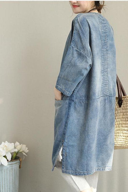 Loose Blue Denim Dresses Cotton Fall Outfits
